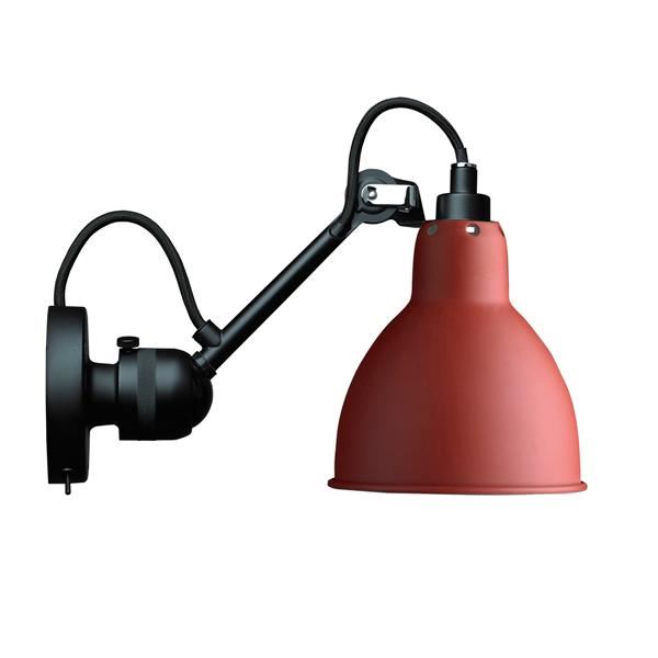 N304 Wall Lamp by Lampe Gras #Mat Black & Mat Red w. Switch