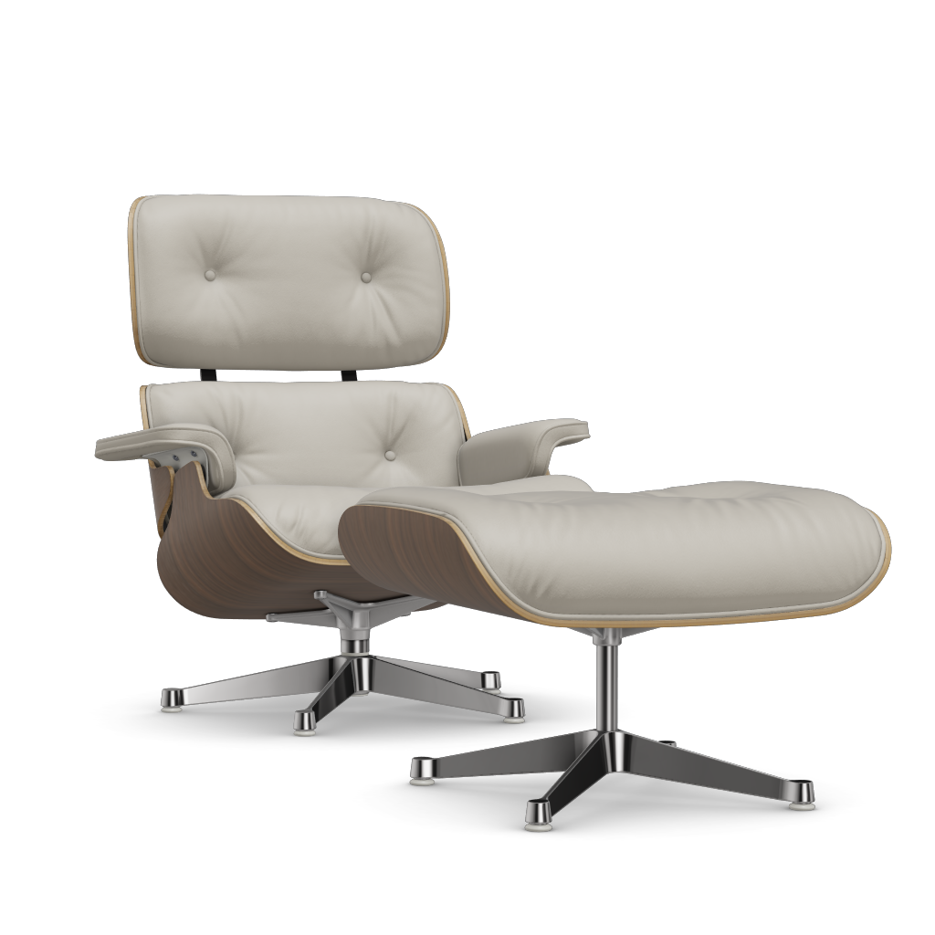 Lounge Chair & Ottoman (New Dimensions) by Vitra #white pigmented walnut/polished/Leather Premium F - snow