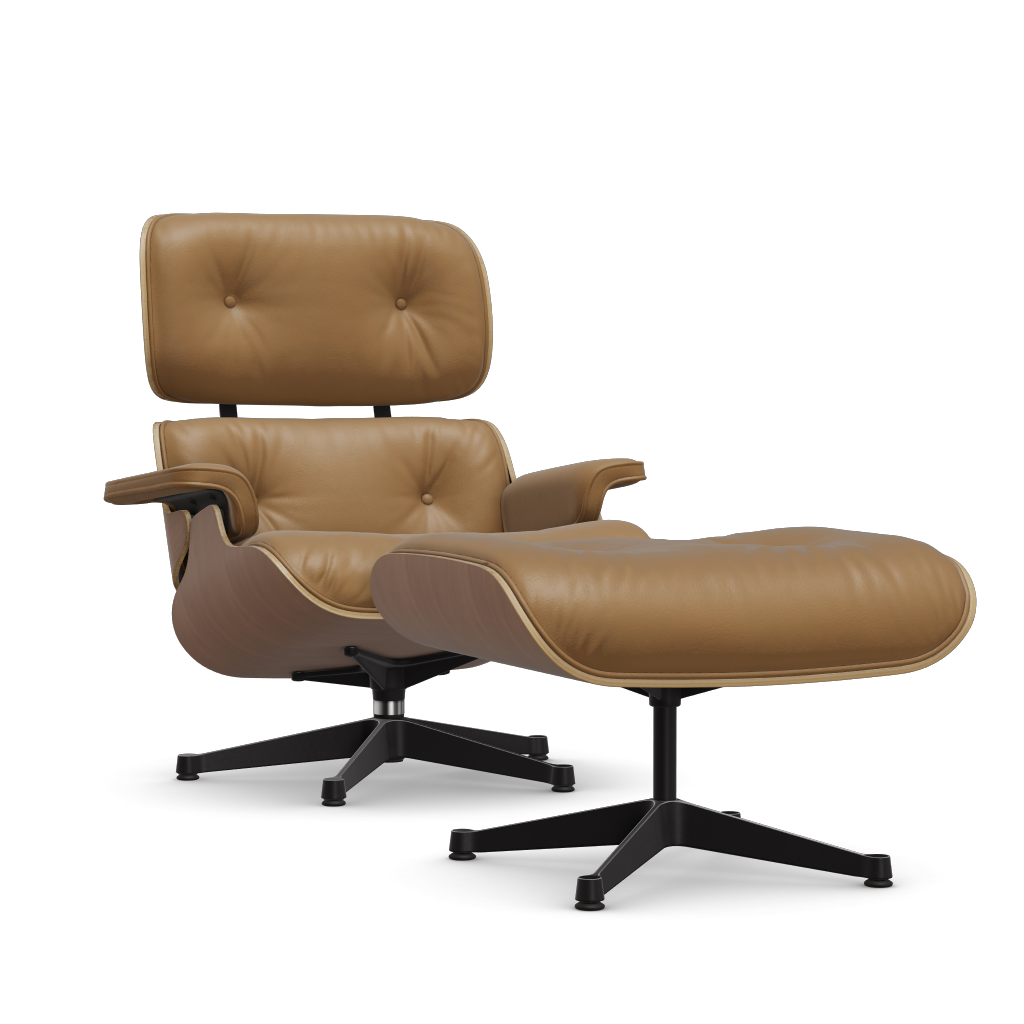 Lounge Chair & Ottoman (New Dimensions) by Vitra #american cherry/polished / sides black/Leather Natural F - caramel