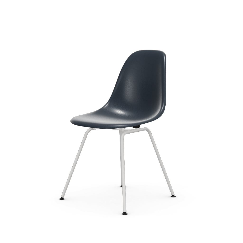 Eames Fiberglass Side Chair Dsx (Without Upholstery) by Vitra #powder-coated white (smooth) / Eames navy blue