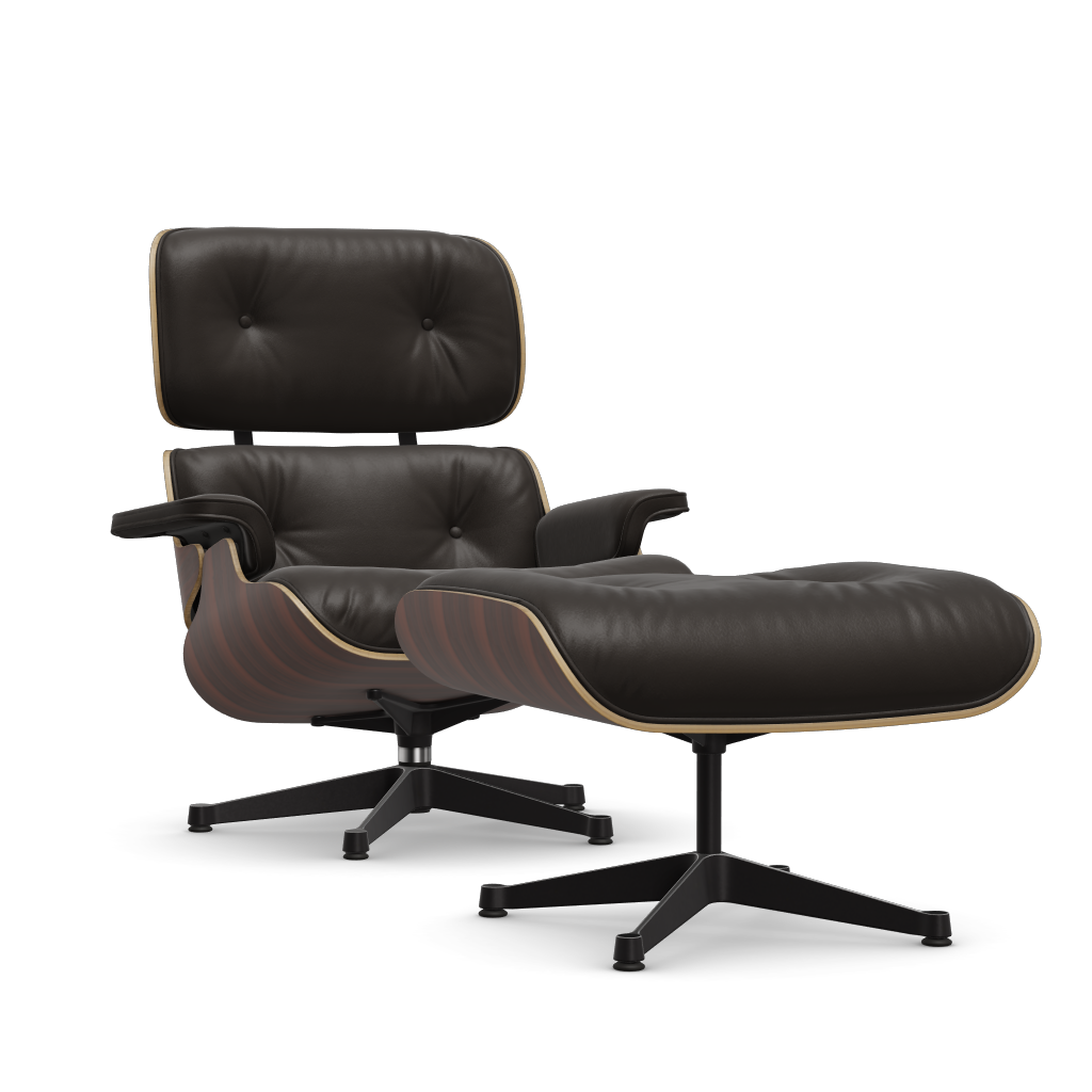 Lounge Chair & Ottoman (New Dimensions) by Vitra #Santos palisander/polished / sides black/Leather Premium F - chocolate