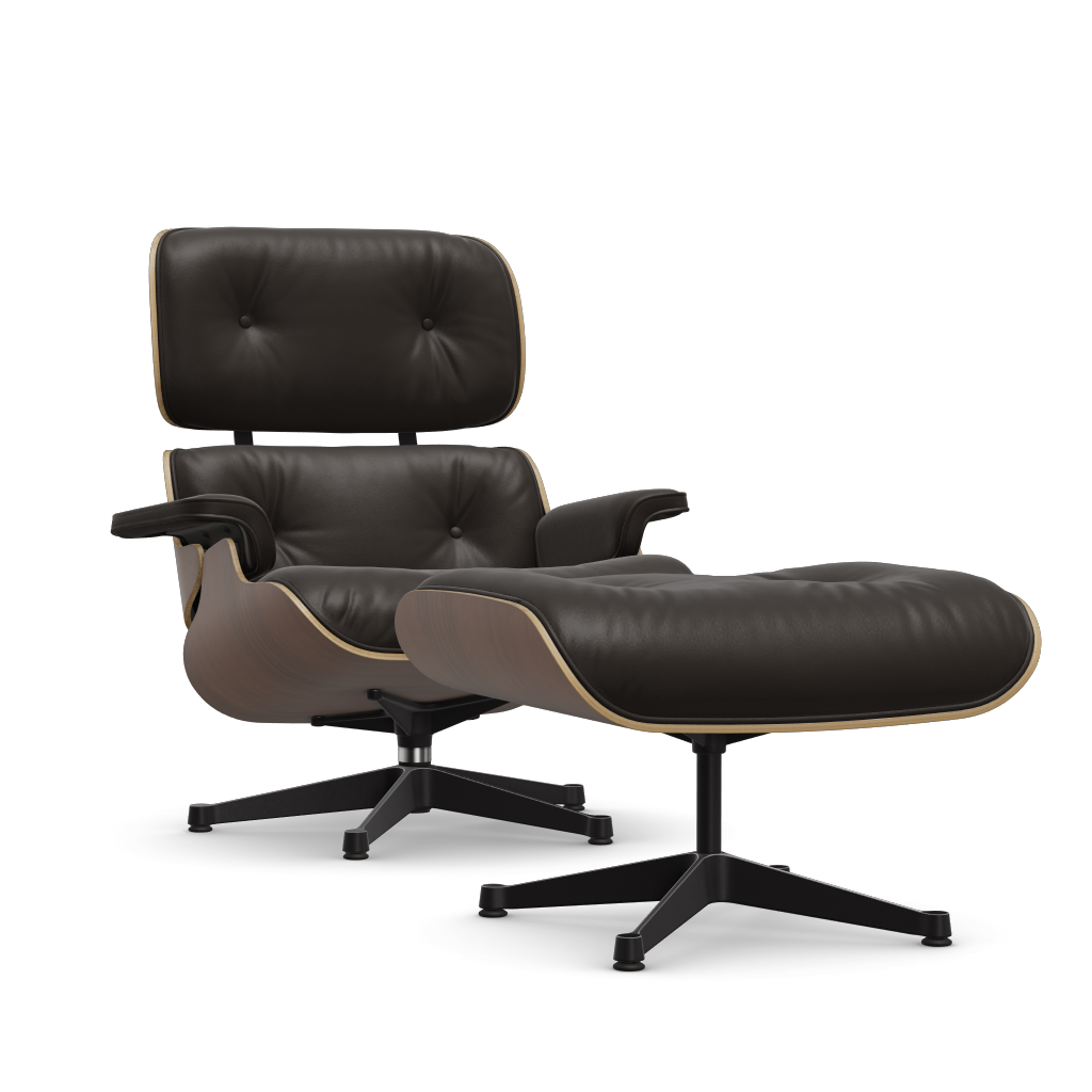 Lounge Chair & Ottoman (New Dimensions) by Vitra #black pigmented walnut/polished / sides black/Leather Premium F - chocolate