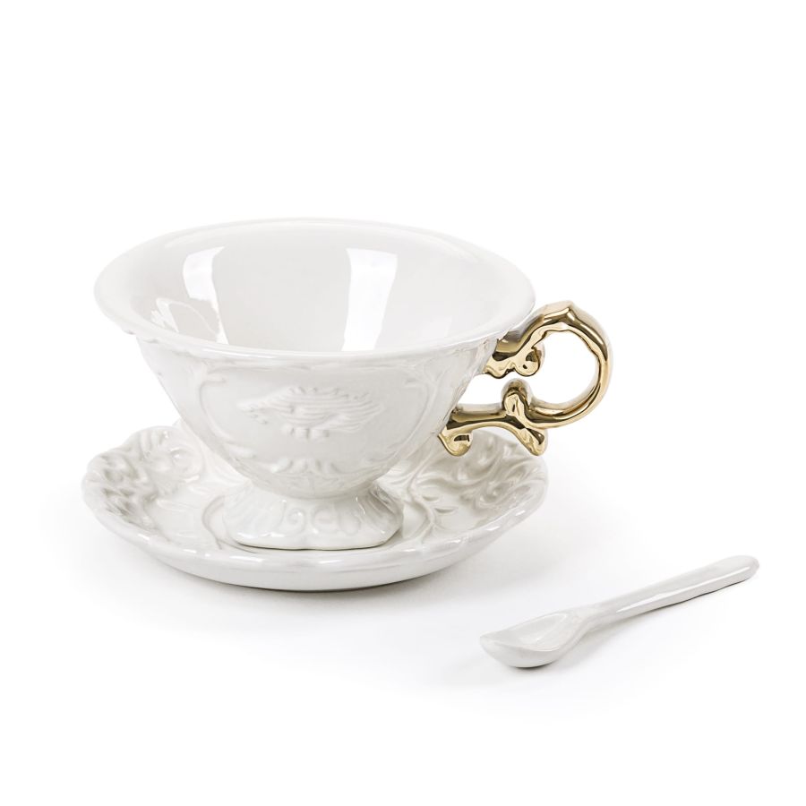 Fine Porcelain Tea cup + saucer  + spoon I-WARES by Seletti #Gold