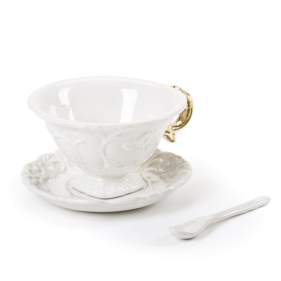 Fine Porcelain Tea cup + saucer  + spoon I-WARES by Seletti #Gold