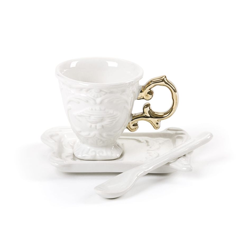 Fine Porcelain Coffee cup + saucer  + spoon I-WARES by Seletti #Gold