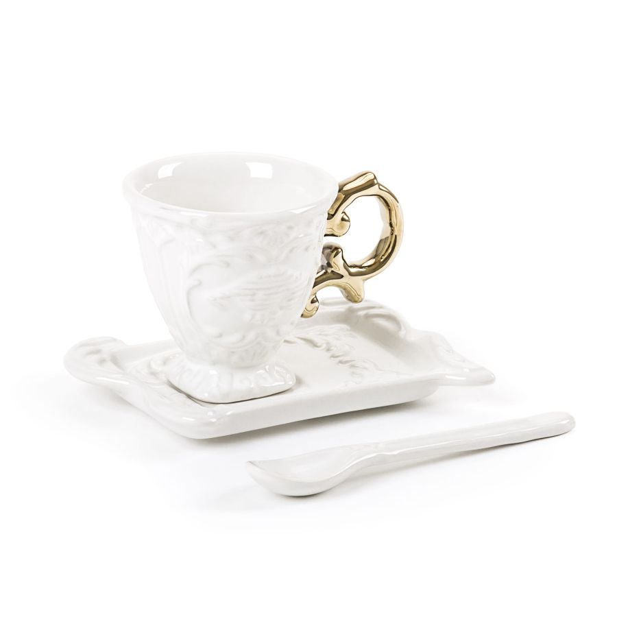 Fine Porcelain Coffee cup + saucer  + spoon I-WARES by Seletti #Gold