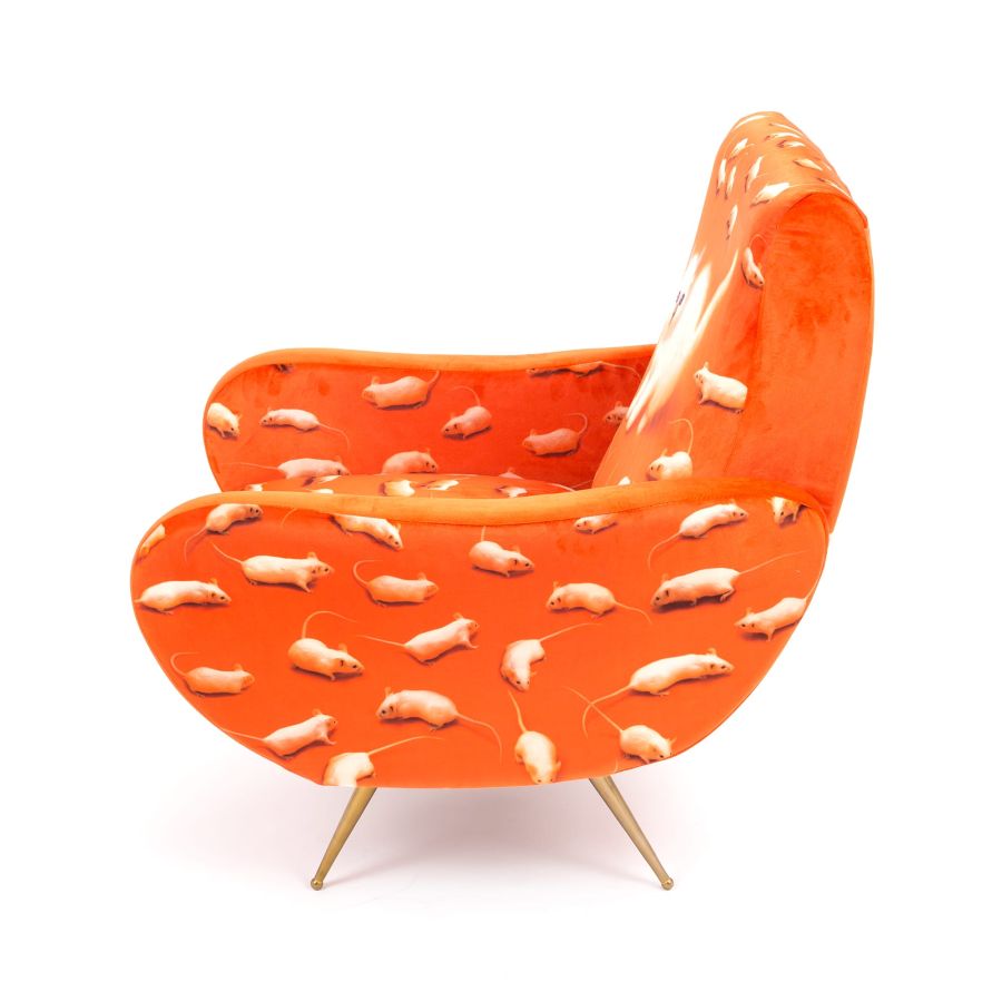 Fully Upholstered Fabric Armchair Kitten by Seletti