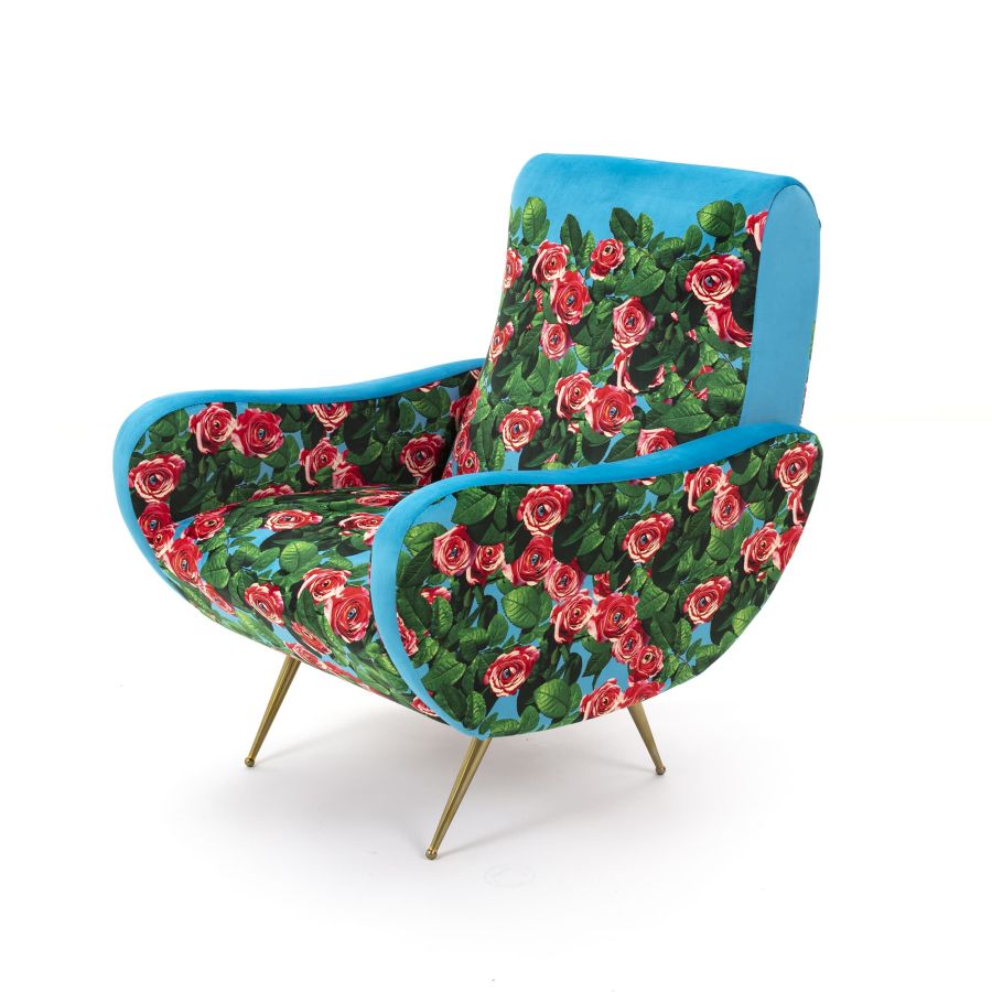 Fully Upholstered Fabric Armchair Roses by Seletti