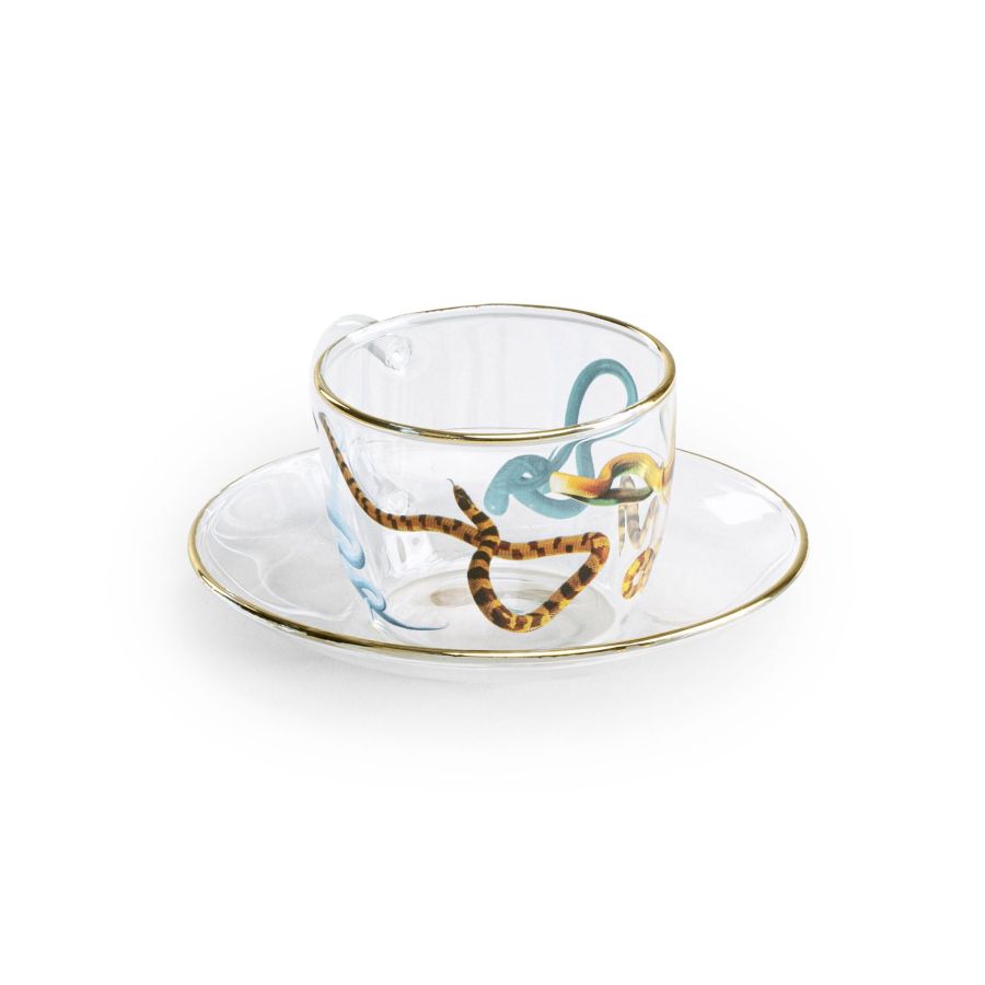 Borosilicate Glass coffee cup & saucer Snakes by Seletti