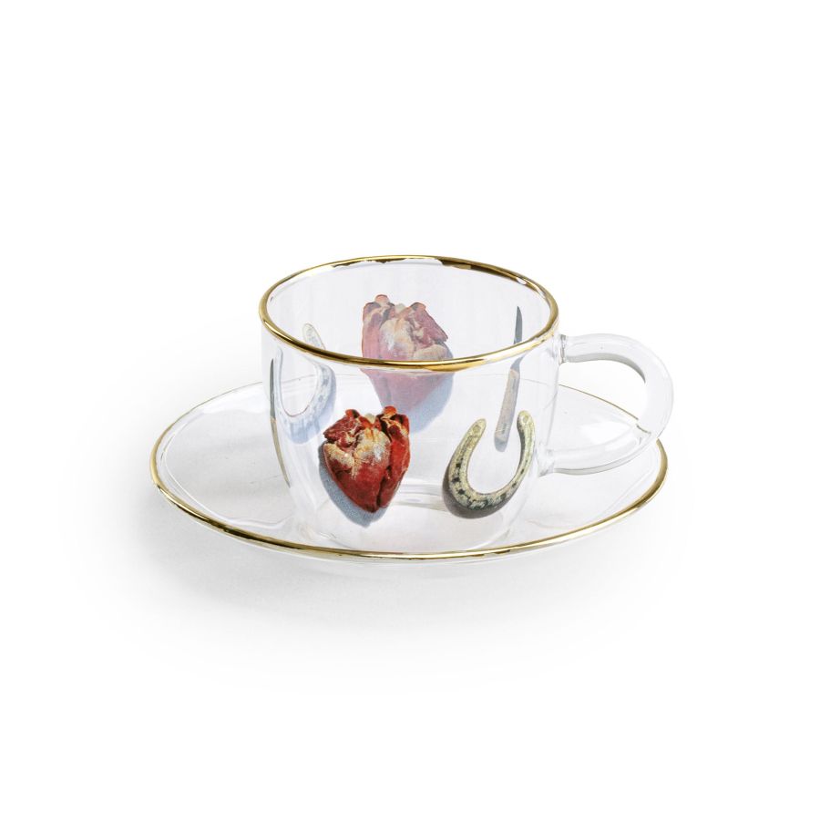 Borosilicate Glass coffee cup & saucer I Love You by Seletti