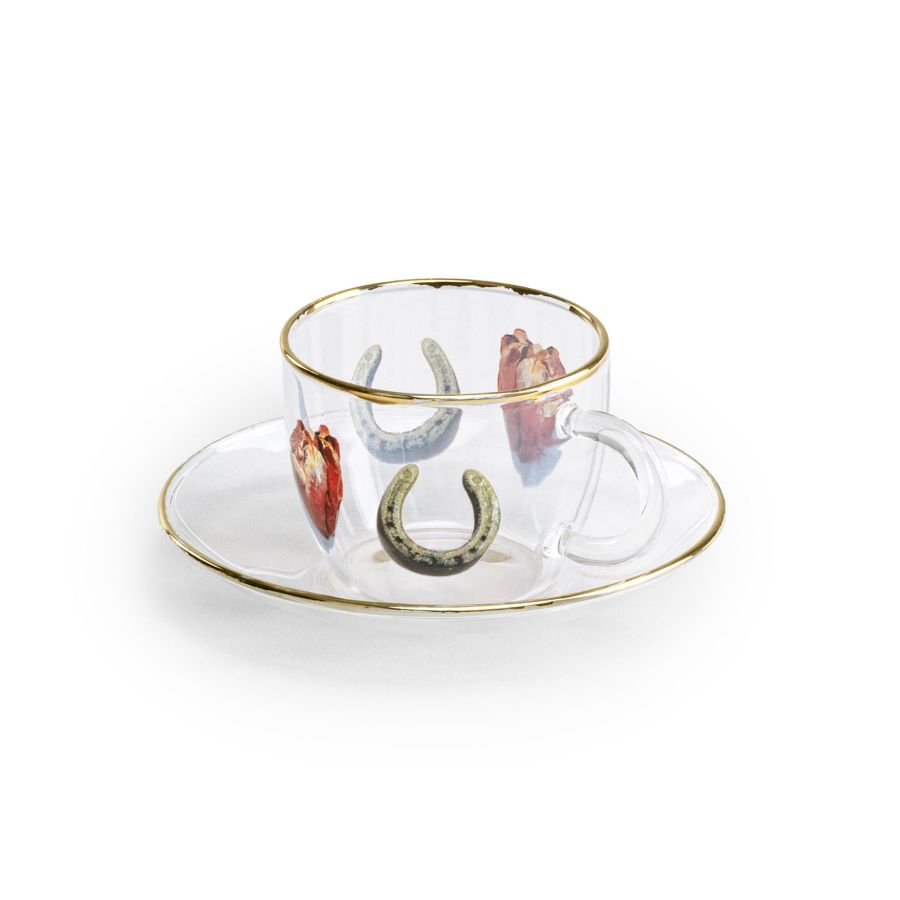 Borosilicate Glass coffee cup & saucer I Love You by Seletti