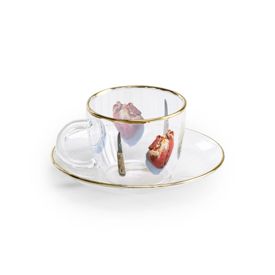 Borosilicate Glass coffee cup & saucer I Love You by Seletti