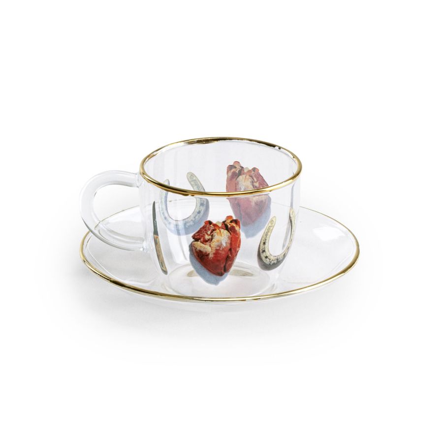 Borosilicate Glass coffee cup & saucer I Love You by Seletti