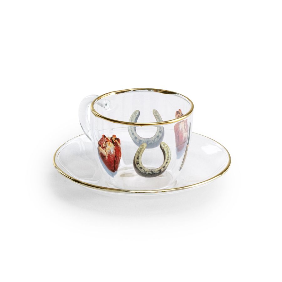 Borosilicate Glass coffee cup & saucer I Love You by Seletti