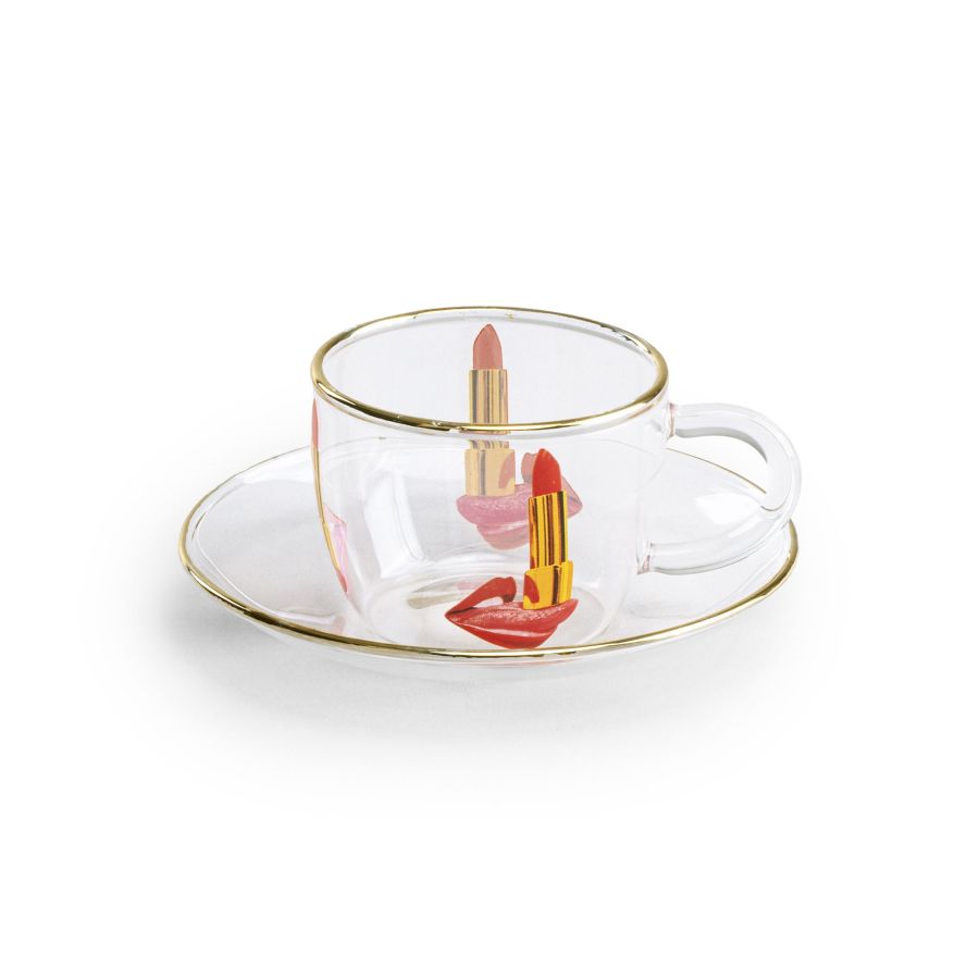 Borosilicate Glass coffee cup & saucer Tongue by Seletti