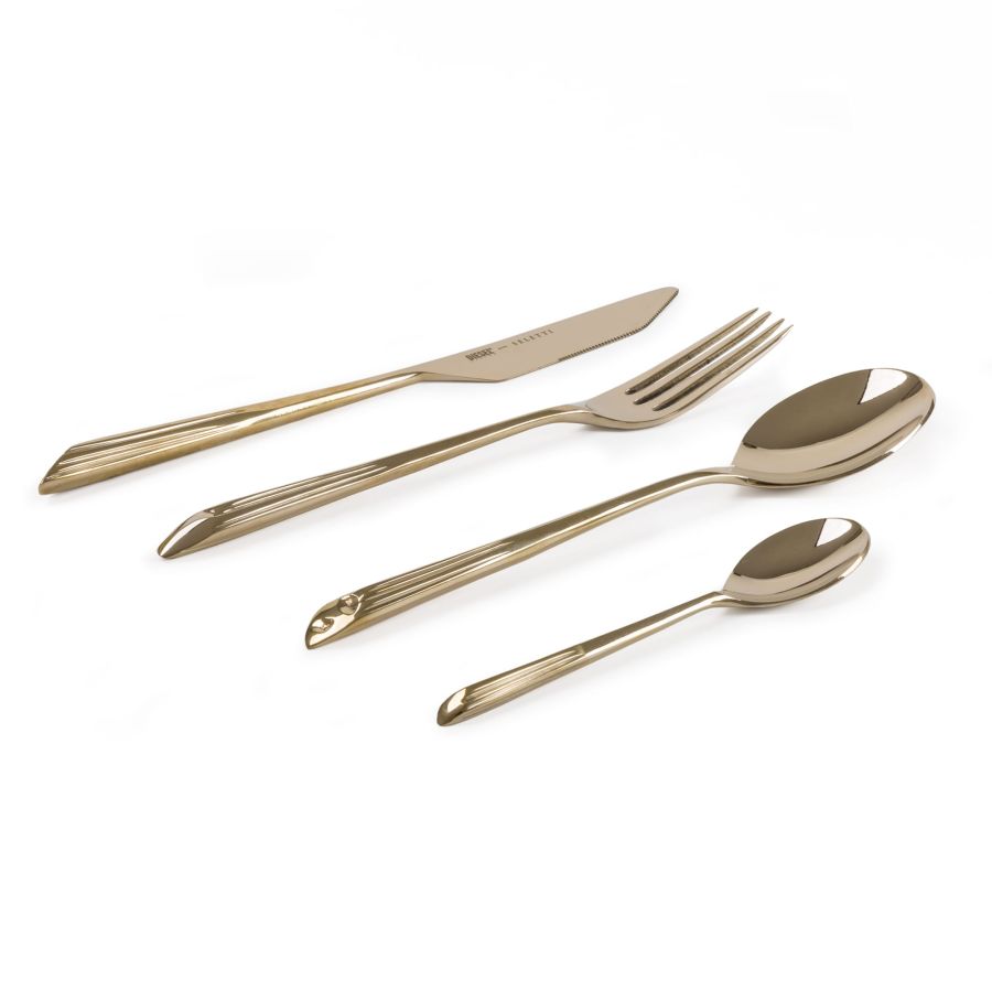 Set of 4 Brass flatware Cosmic Diner Quasar Flatware by Seletti