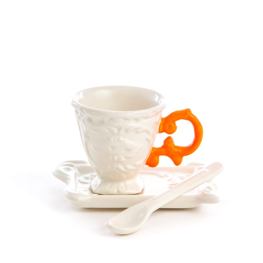 Fine Porcelain Coffee cup + saucer  + spoon I-WARES by Seletti #Orange