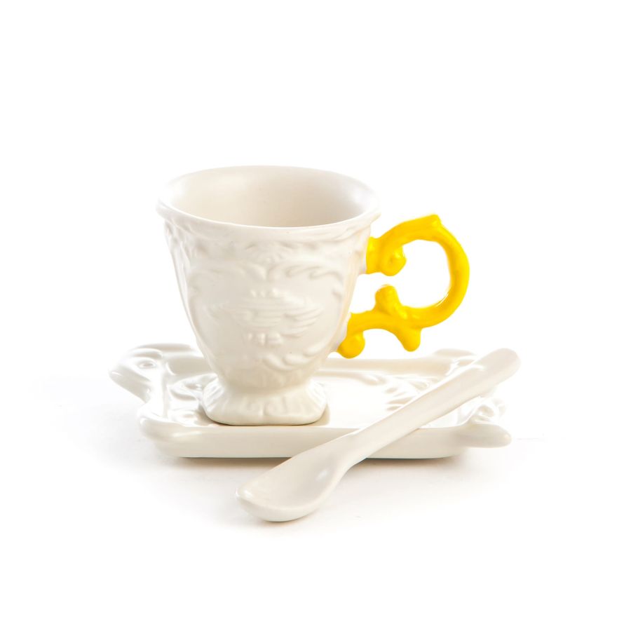 Fine Porcelain Coffee cup + saucer  + spoon I-WARES by Seletti #Yellow