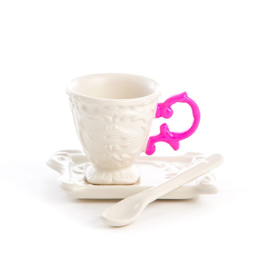 Fine Porcelain Coffee cup + saucer  + spoon I-WARES by Seletti #Fuchsia