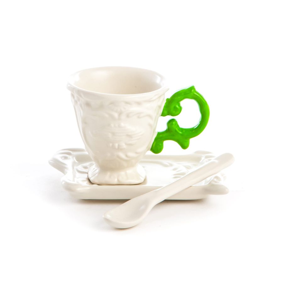 Fine Porcelain Coffee cup + saucer  + spoon I-WARES by Seletti #Green