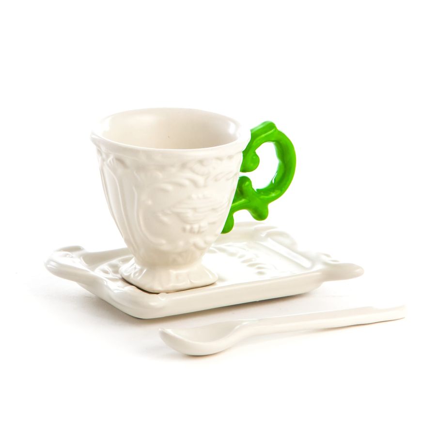 Fine Porcelain Coffee cup + saucer  + spoon I-WARES by Seletti #Green