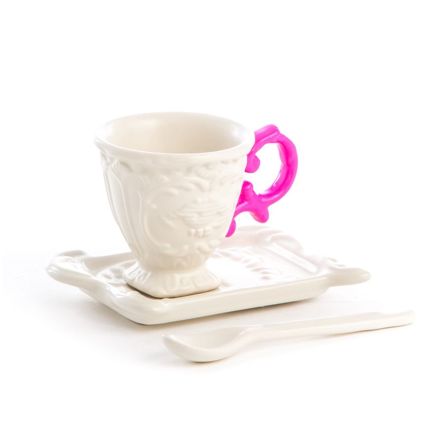 Fine Porcelain Coffee cup + saucer  + spoon I-WARES by Seletti #Fuchsia