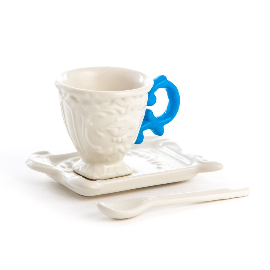 Fine Porcelain Coffee cup + saucer  + spoon I-WARES by Seletti #Blue