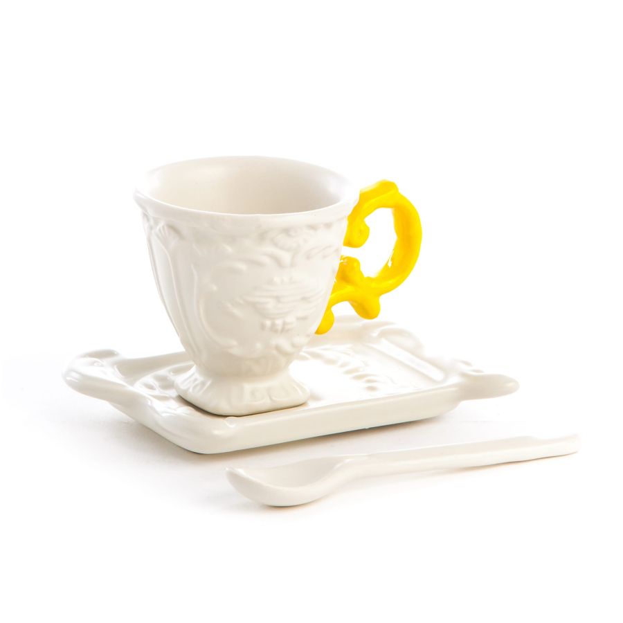 Fine Porcelain Coffee cup + saucer  + spoon I-WARES by Seletti #Yellow