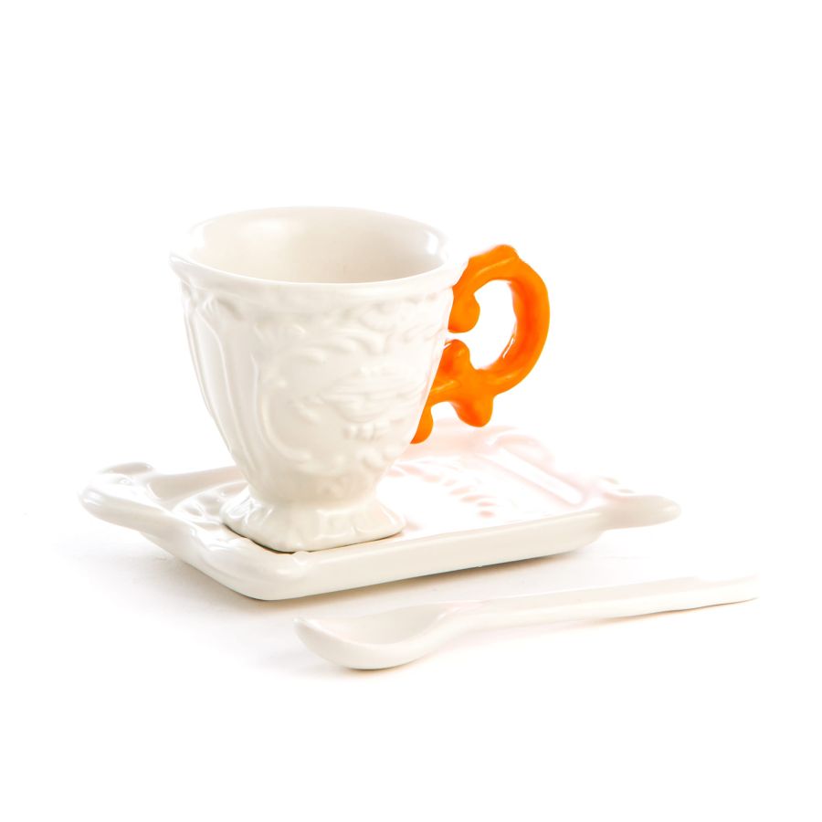 Fine Porcelain Coffee cup + saucer  + spoon I-WARES by Seletti #Orange