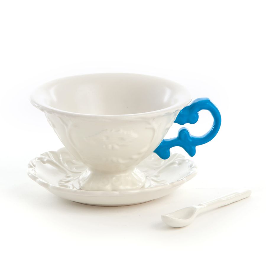 Fine Porcelain Tea cup + saucer  + spoon I-WARES by Seletti #Blue