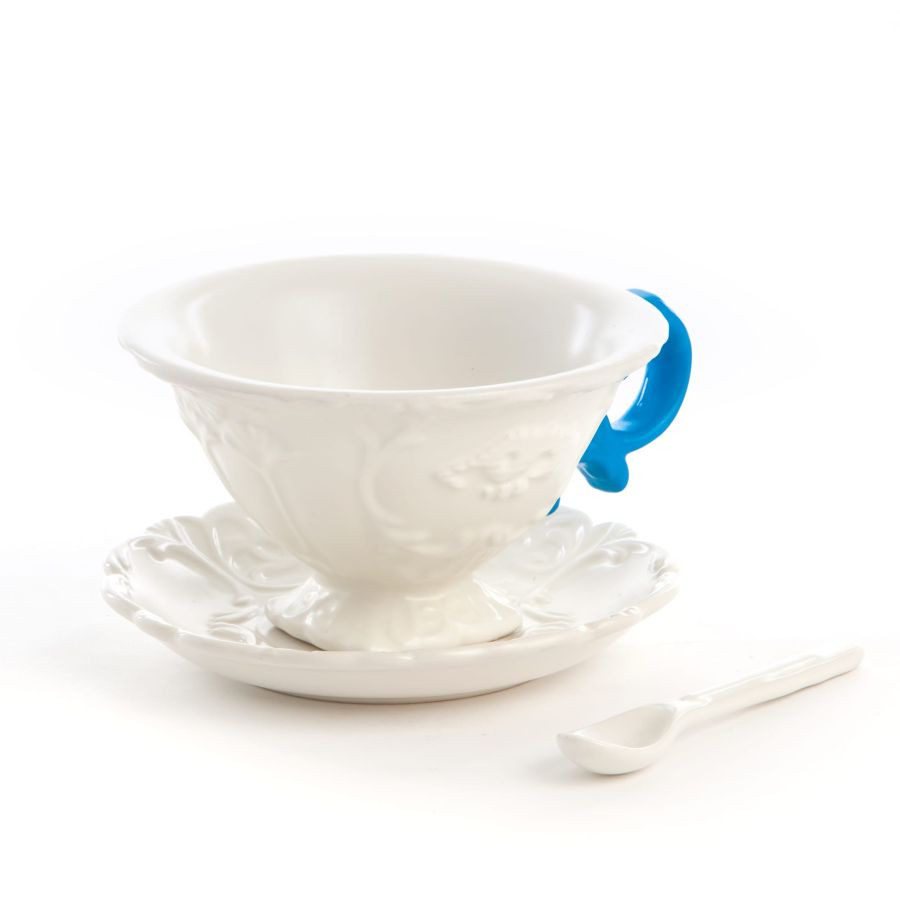 Fine Porcelain Tea cup + saucer  + spoon I-WARES by Seletti #Blue