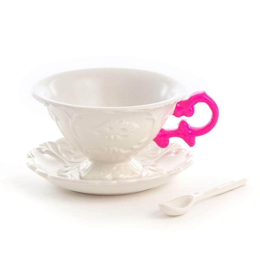 Fine Porcelain Tea cup + saucer  + spoon I-WARES by Seletti #Fuchsia