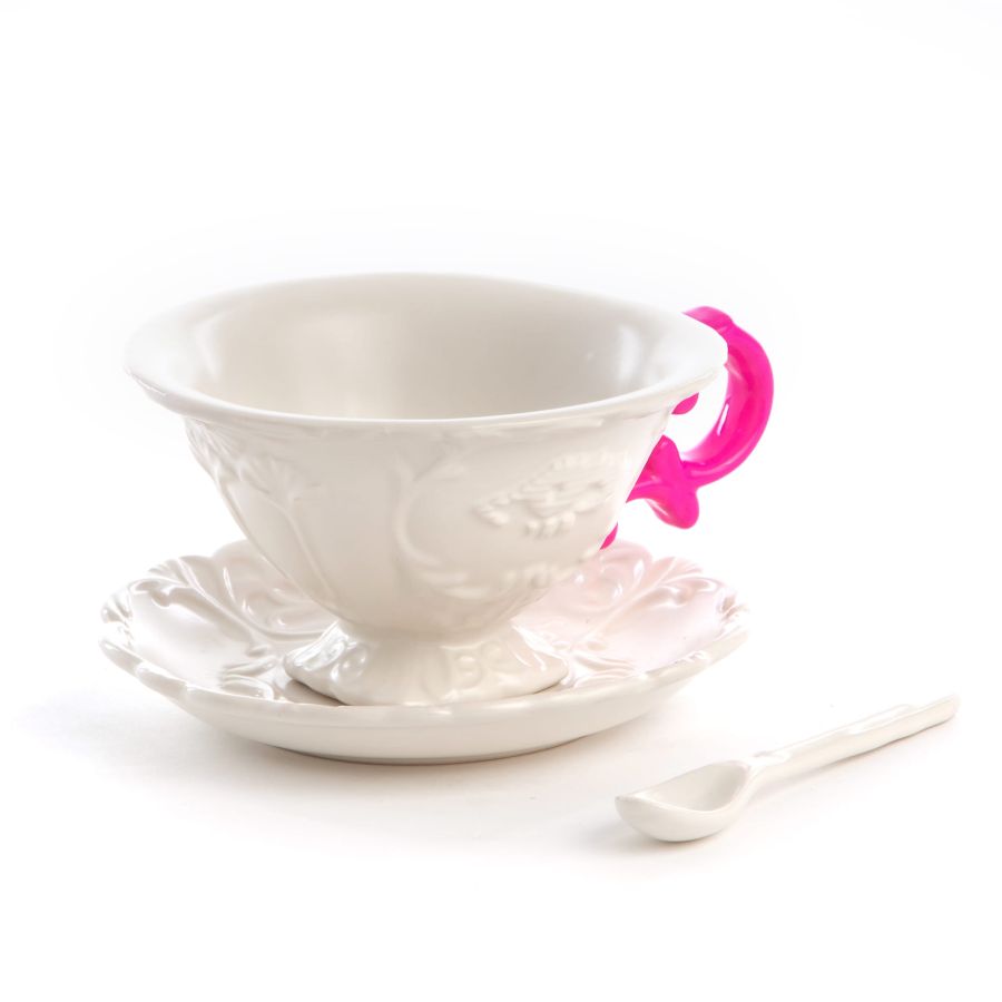 Fine Porcelain Tea cup + saucer  + spoon I-WARES by Seletti #Fuchsia