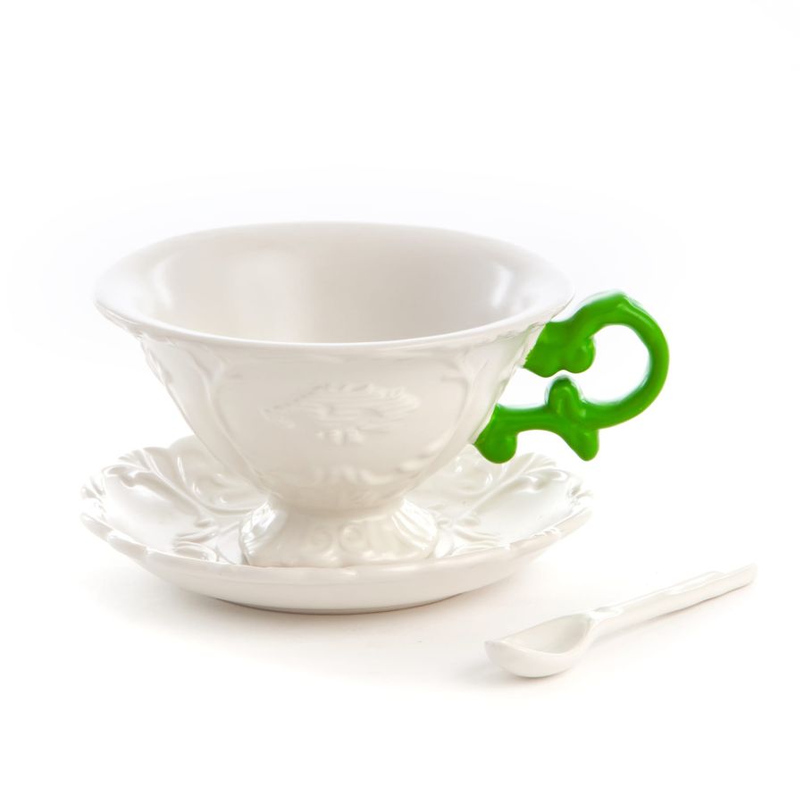 Fine Porcelain Tea cup + saucer  + spoon I-WARES by Seletti #Green