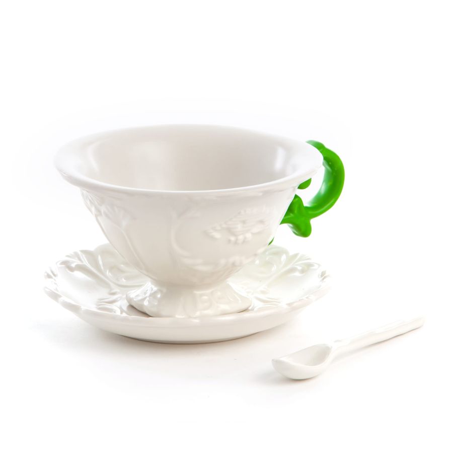 Fine Porcelain Tea cup + saucer  + spoon I-WARES by Seletti #Green