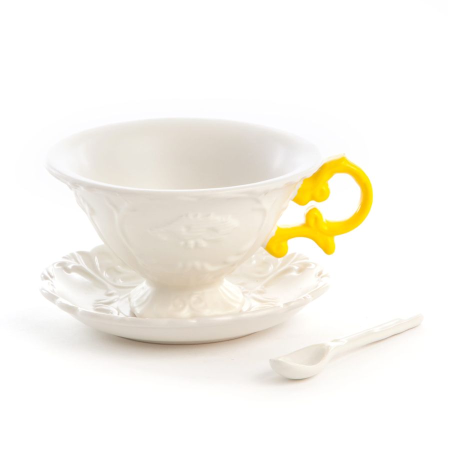 Fine Porcelain Tea cup + saucer  + spoon I-WARES by Seletti #Yellow