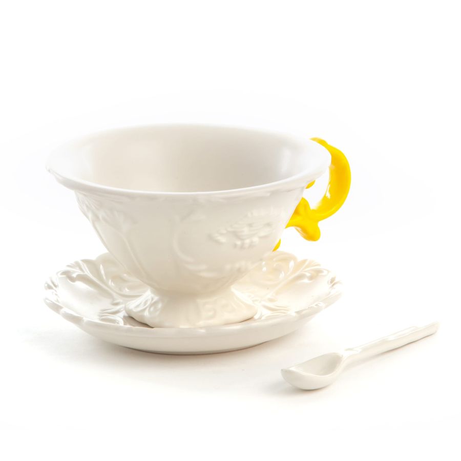 Fine Porcelain Tea cup + saucer  + spoon I-WARES by Seletti #Yellow