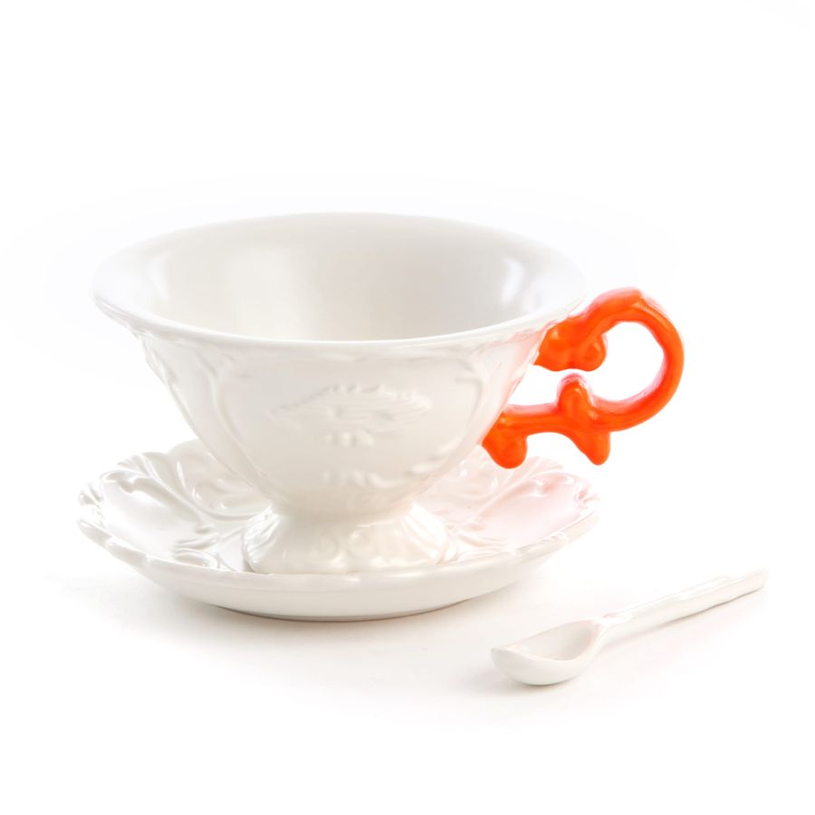 Fine Porcelain Tea cup + saucer  + spoon I-WARES by Seletti #Orange