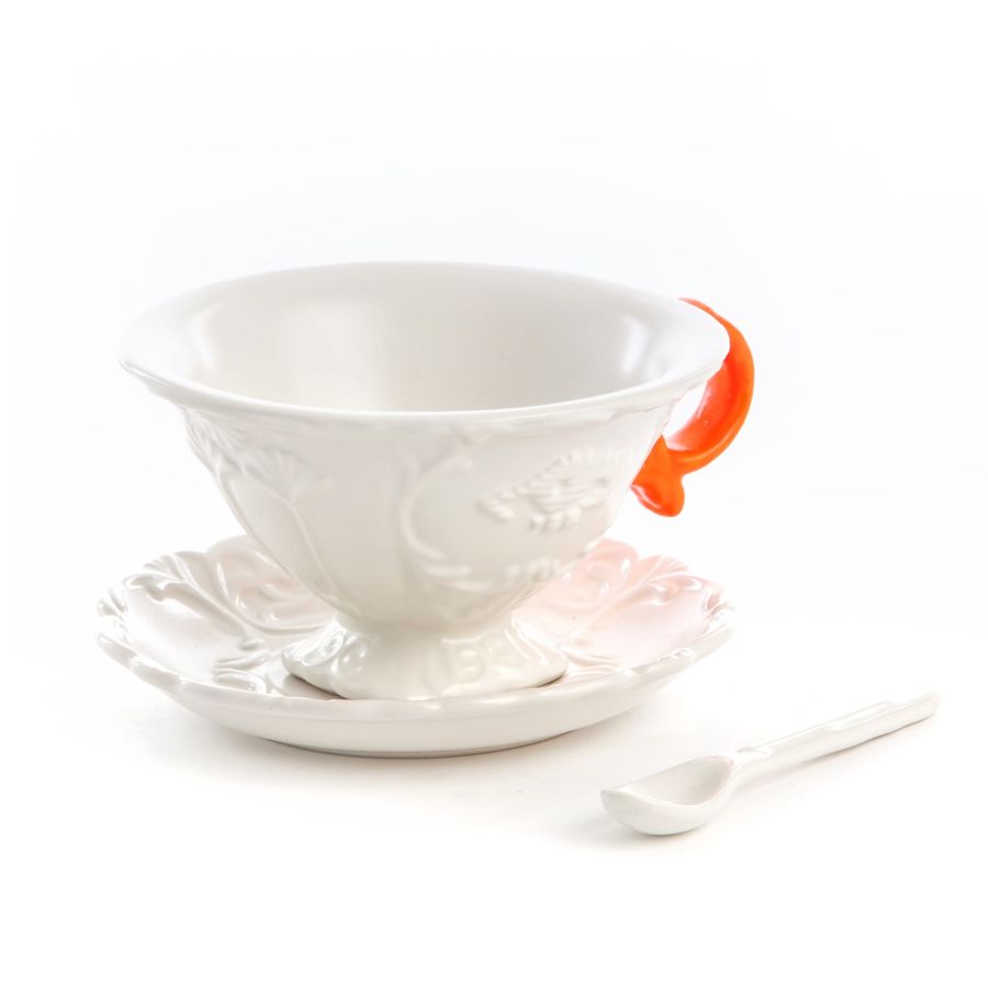 Fine Porcelain Tea cup + saucer  + spoon I-WARES by Seletti #Orange