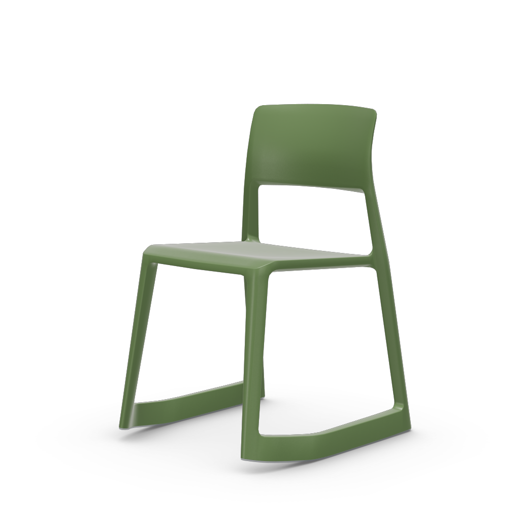 Tip Ton solid plastic chair with a forward-tilt by Vitra #industrial green