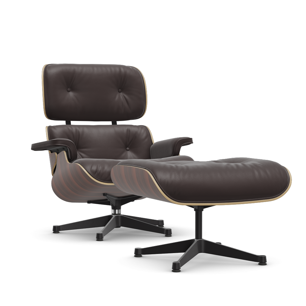 Lounge Chair & Ottoman (New Dimensions) by Vitra #Santos palisander/polished / sides black/Leather Premium F - plum