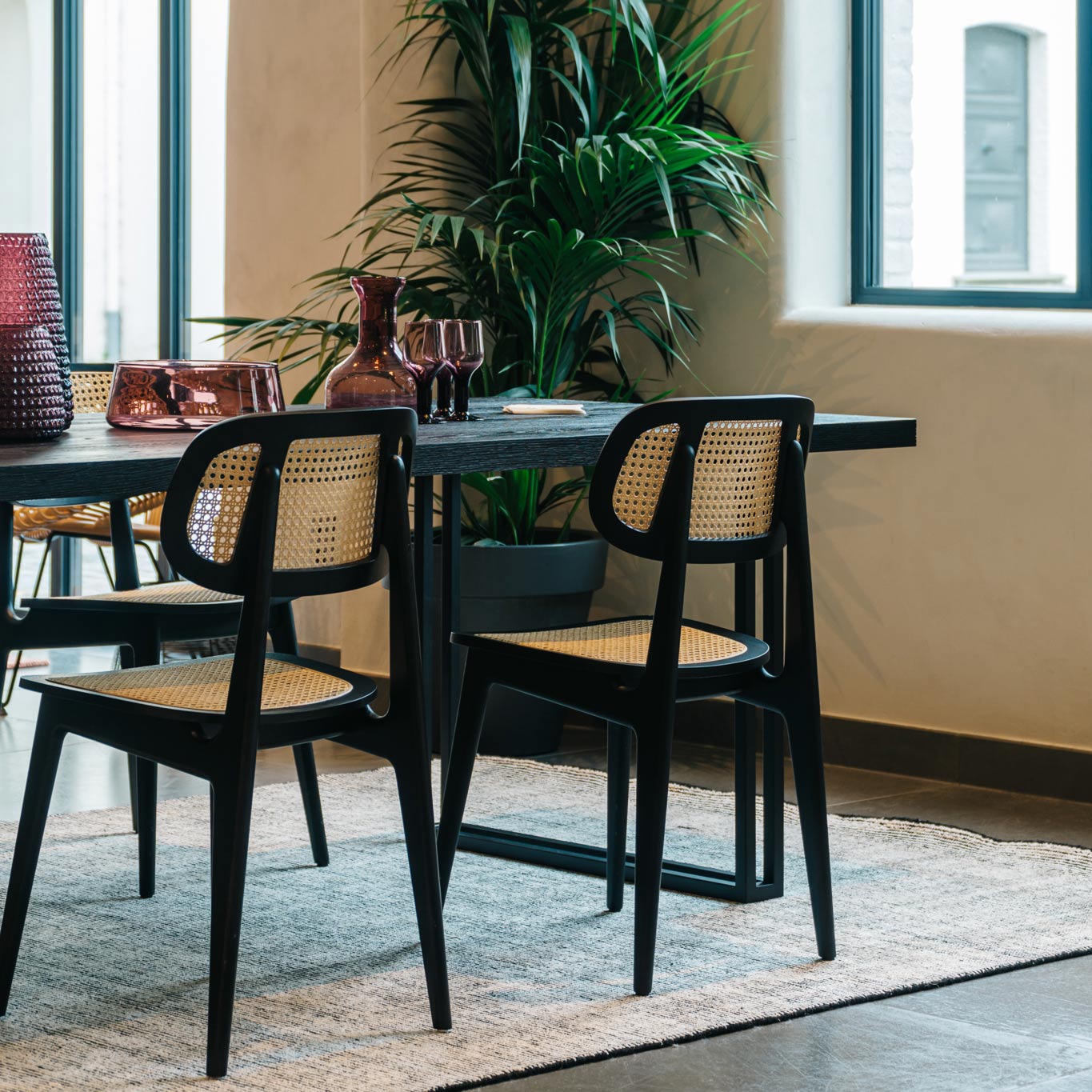 wooden dining chair with Woven Cane seat Titus by Vincent Sheppard #Black stained oak