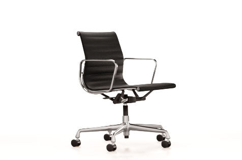 Aluminum EA 118 Office Chair M. Swivel, Armrest and Tilt Mechanism by Vitra #Black Leather & Chrome Frame 