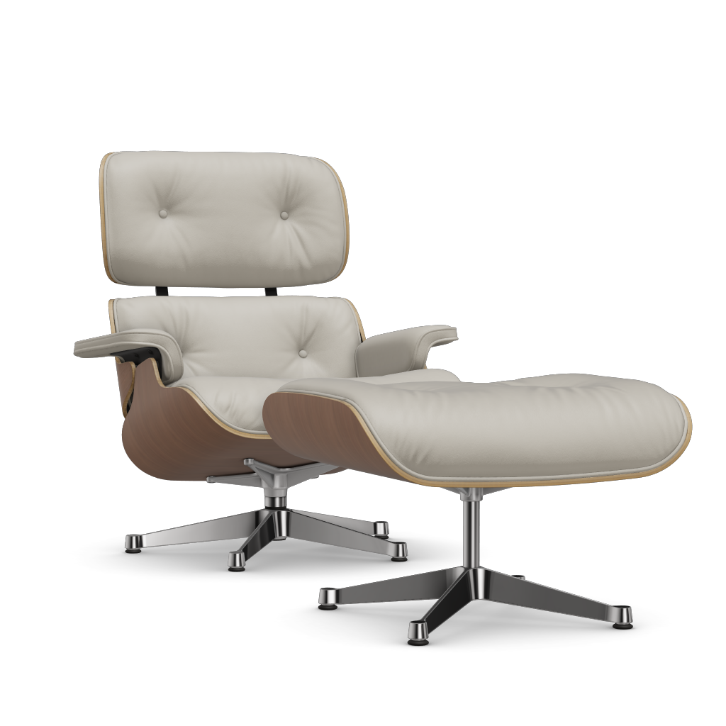 Lounge Chair & Ottoman (New Dimensions) by Vitra #american cherry/polished/Leather Premium F - snow