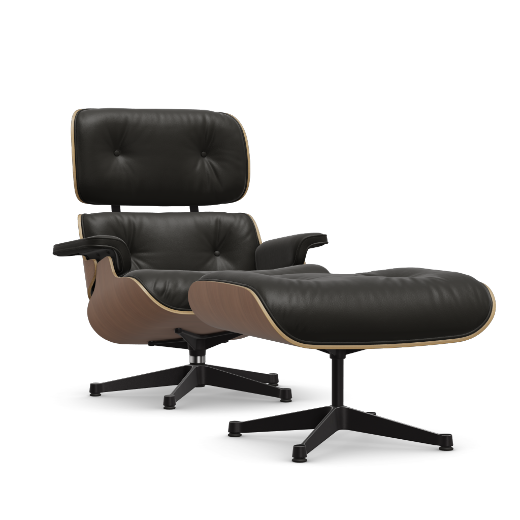 Lounge Chair & Ottoman (New Dimensions) by Vitra #american cherry/polished / sides black/Leather Premium F - nero