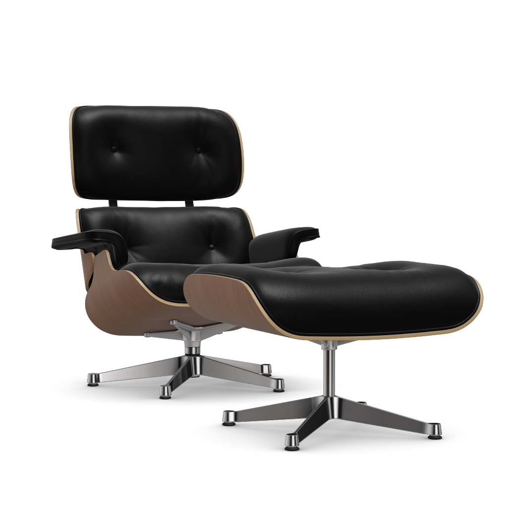 Lounge Chair & Ottoman (New Dimensions) by Vitra #american cherry/polished/Leather Natural F - nero