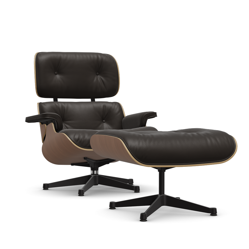 Lounge Chair & Ottoman (New Dimensions) by Vitra #american cherry/polished / sides black/Leather Premium F - chocolate