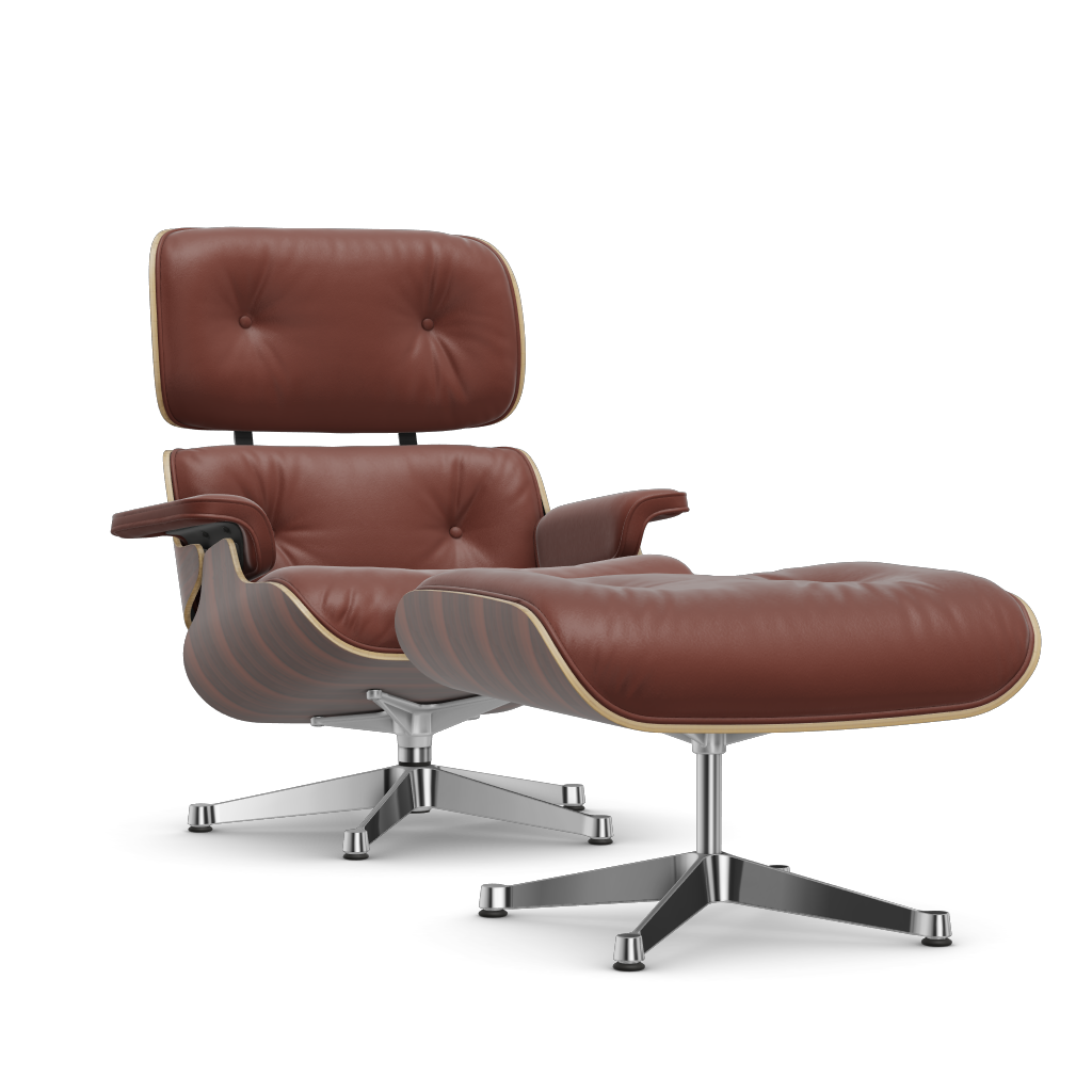 Lounge Chair & Ottoman (New Dimensions) by Vitra #Santos palisander/polished/Leather Premium F - brandy