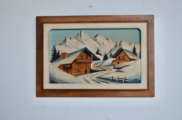 A. Chapel, Winter Landscape, Painted Relief on Wooden Panel, Framed-AIU-1720810