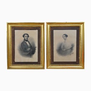 A. Fleisner, Drawings, Young People, 1842, Paper, Framed, Set of 2-SYQ-1233385